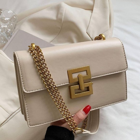 Handbags - Beige Elegant Women's Minimalist Chain Flap Square Bag
